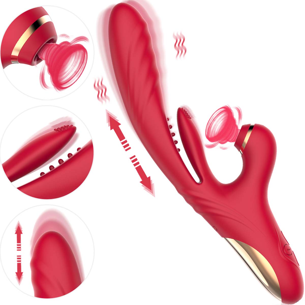 Vibrador multi-funcional 3 em 1 com Sucção, Lingua e Telescópio Recarregável USB