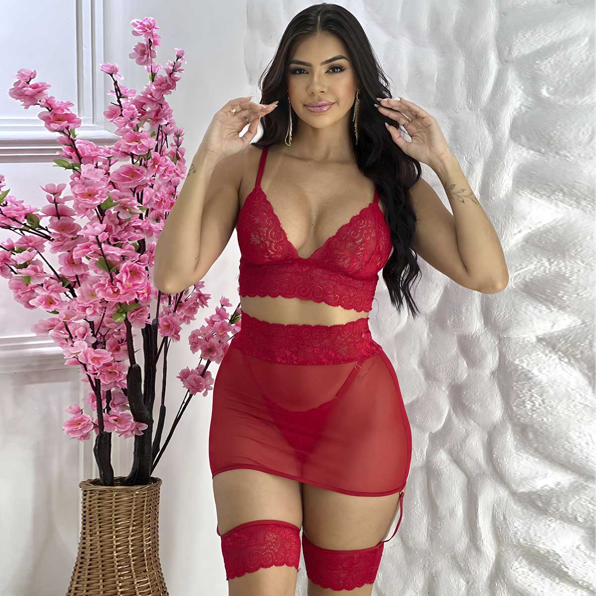 Lingerie Sensual Com Saia Cinta Liga Alícia - Imagem 8