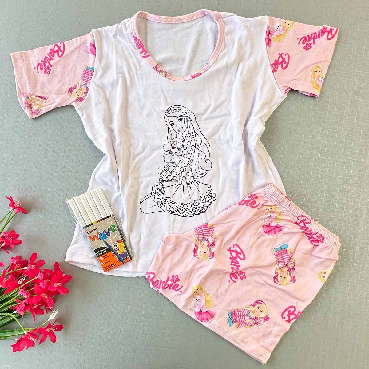 Pijama Infantil Colorir C/ Canetinha Lavável Menina