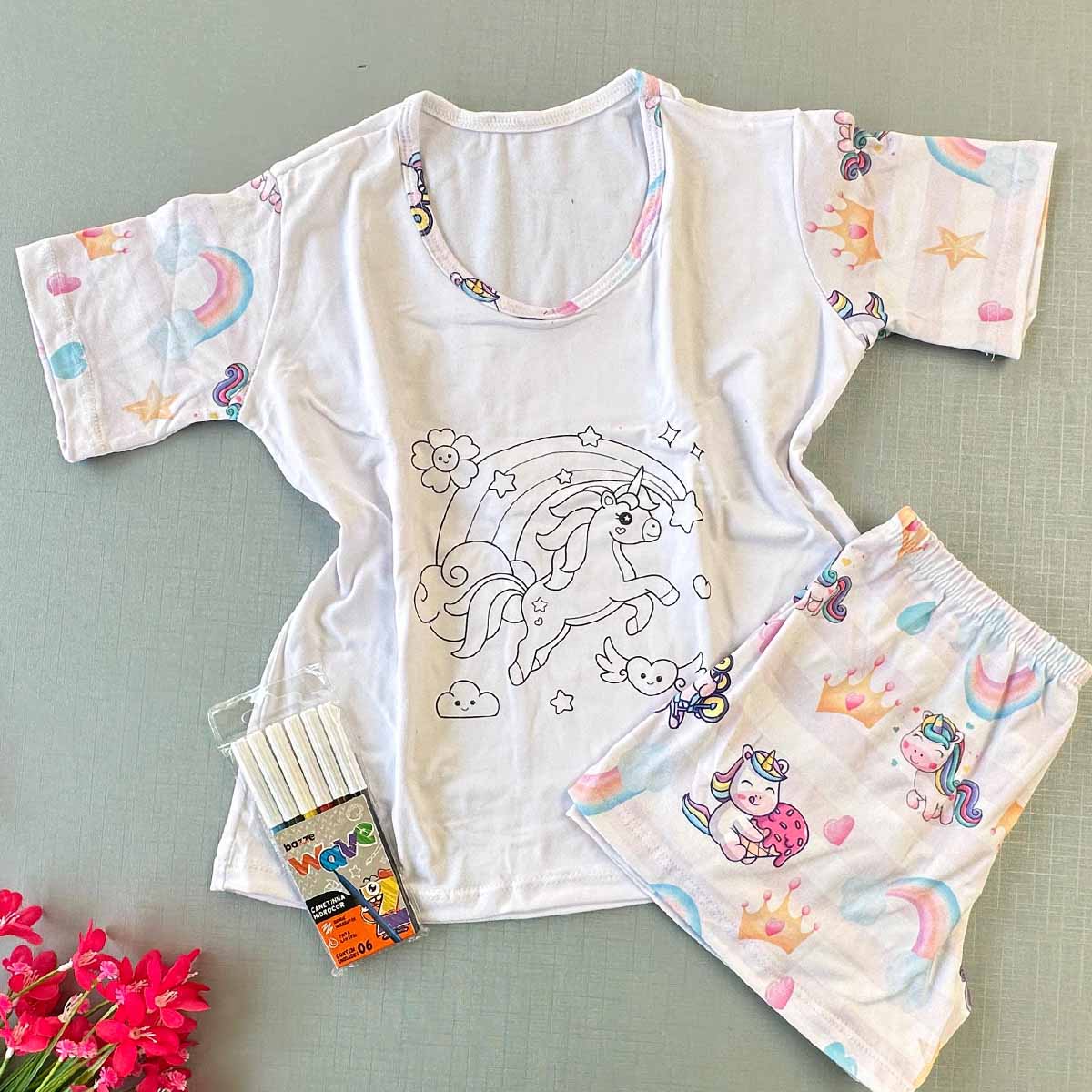 Pijama Infantil Colorir C/ Canetinha Lavável Menina - Imagem 5
